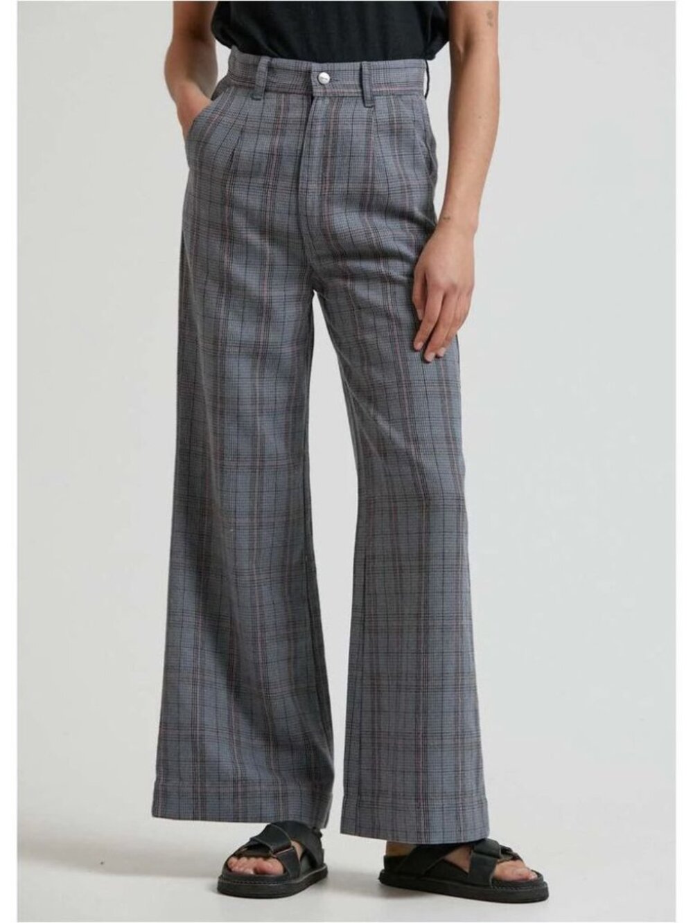 Afends Maisie Hemp Check Flared Pant - Gunmetal - Size 24